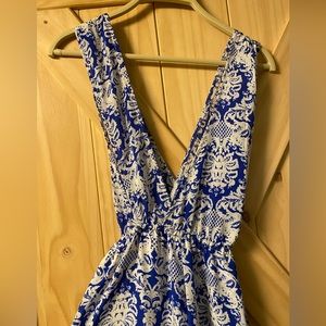 Lulu’s Cross-Back Blue and White Maxi Dress
